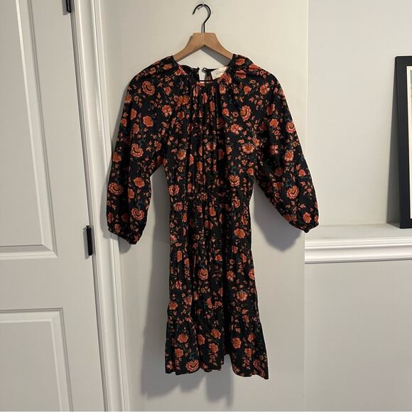 THE GREAT. Long Sleeve Floral Cotton Mini Dress Small - Picture 9 of 12